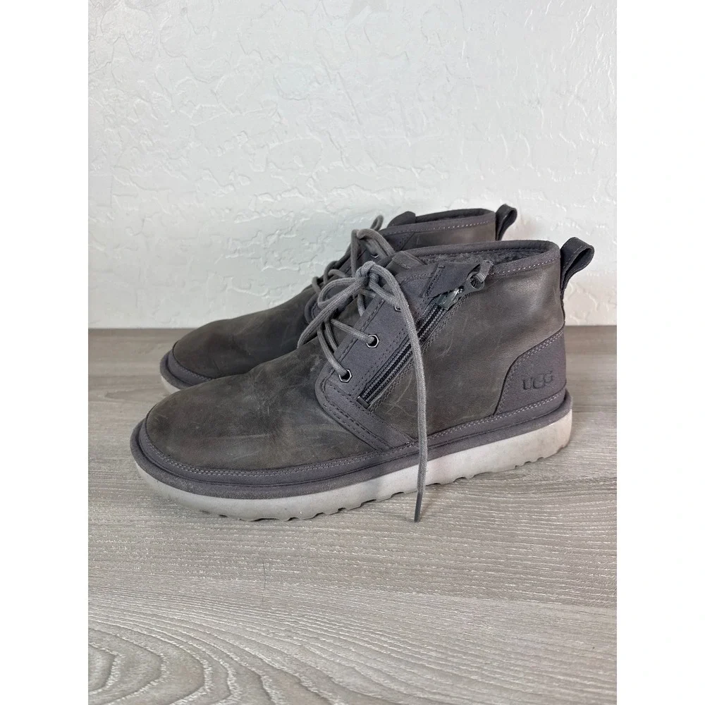 UGG Neumel Dual Zip‎ Mens Size US 11 Charcoal Dark Gray Leather Boots